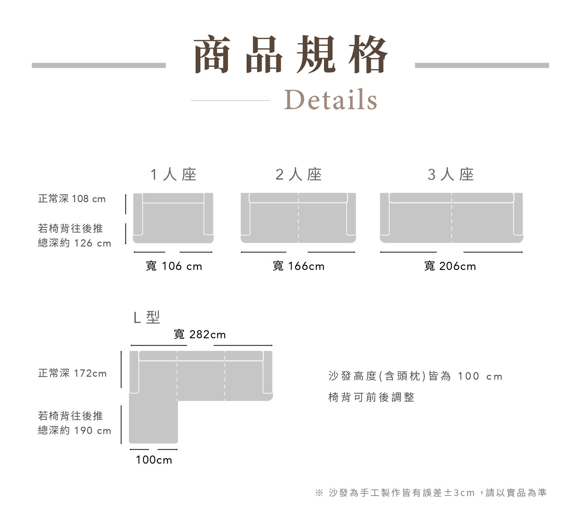 【丹尼爾沙發】商品尺寸、規格、版型參考表
